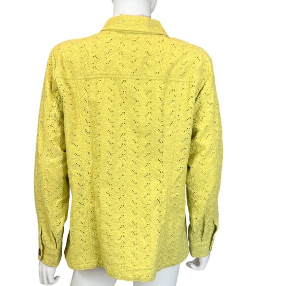 COLDWATER CREEK Shirt Womens M Green Cotton Eyelet Button Front Long Sleeve - Picture 2 of 8